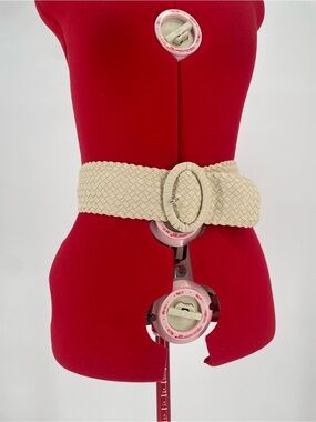 Mark. Cream/ Off White Woven Elastic Stretch Waist Belt Size Small/Medium